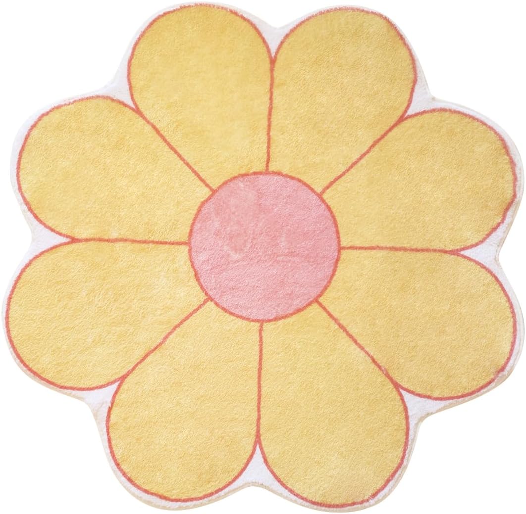 Poowe Flower Shaped Area Rug, Soft Floral Washable Round Rug - 39.4" Yellow