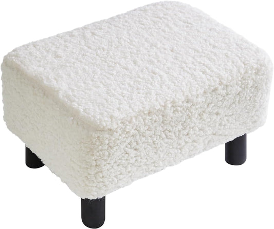 YMYNY Foot Stool Small, Foot Rest Ottoman with Stable Wooden Legs Under Desk, Sofa Footstool for Living Room, Bedroom,Office 16.54''L x 11.42''W x 9.06''H White URF-BD216