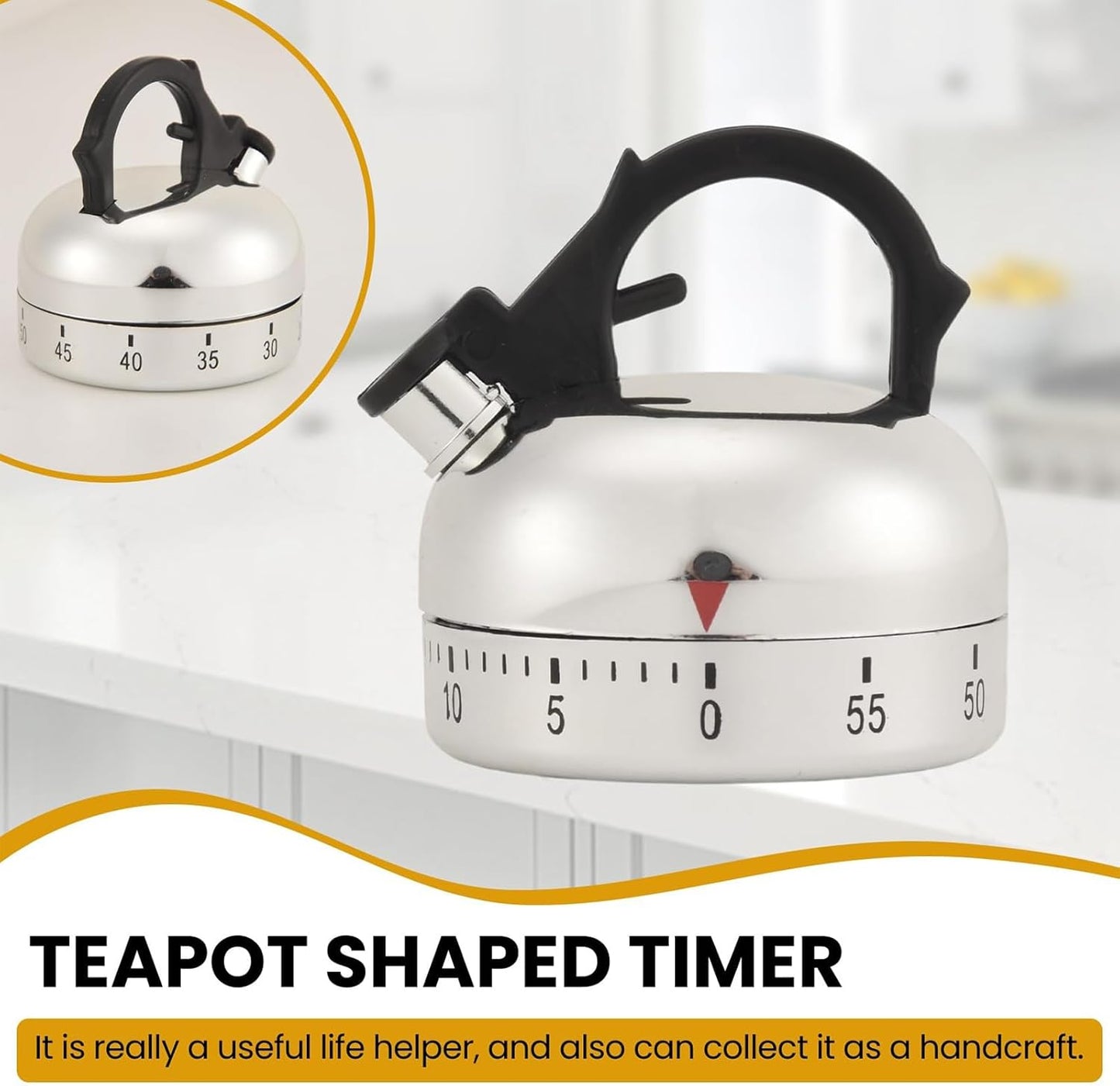 Kitchen Timers for Cooking,Tea Pot Design 60 Minutes Countdown Gadget - Manual Countdown Timer | for Home Kitchen Desk Classroom Cooking Fitness Baking Exercise Training Reading