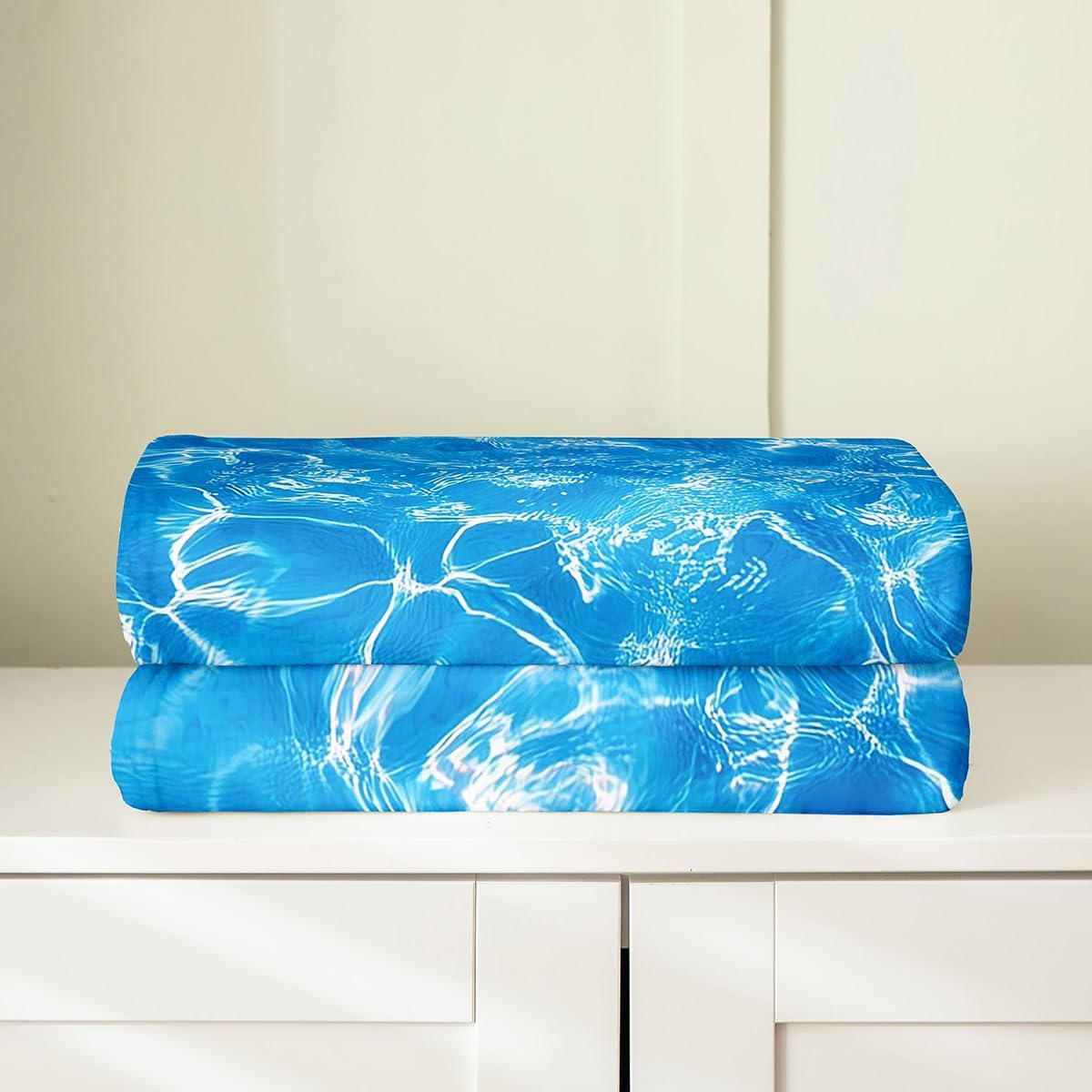 Swimming Pool Bed Blanket,Blue Water Ripple Abstract 3D Flannel Blanket for Room Decor,Summer Underwater Geometric Fleece Blanket for Sofa Dorm Decor,Throw 50"x60"