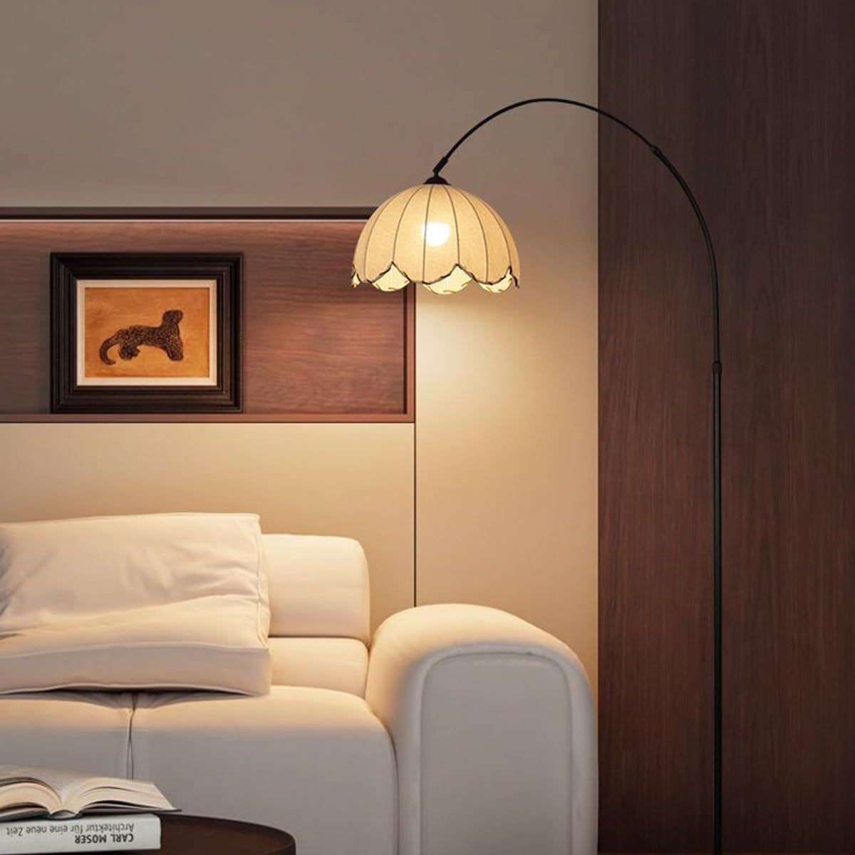 Arc Floor Lamp Black Floor Lamps Adjustable Height Standing Lamp with Marble Base Fabric Shade Tall Lamp with Push Button Switch Arch Sofa Reading Light for Bedroom Office
