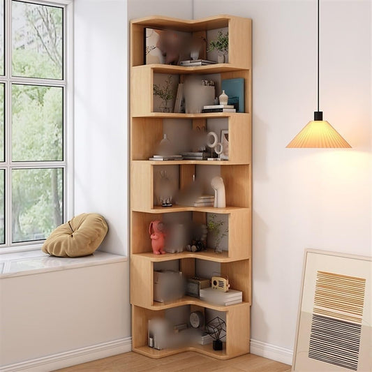 7-Tier Corner Bookshelf - Modern Freestanding Bookcase & Display Rack, Versatile Storage Organizer for Home & Office, Stylish Corner Shelf Unit for Small Spaces
