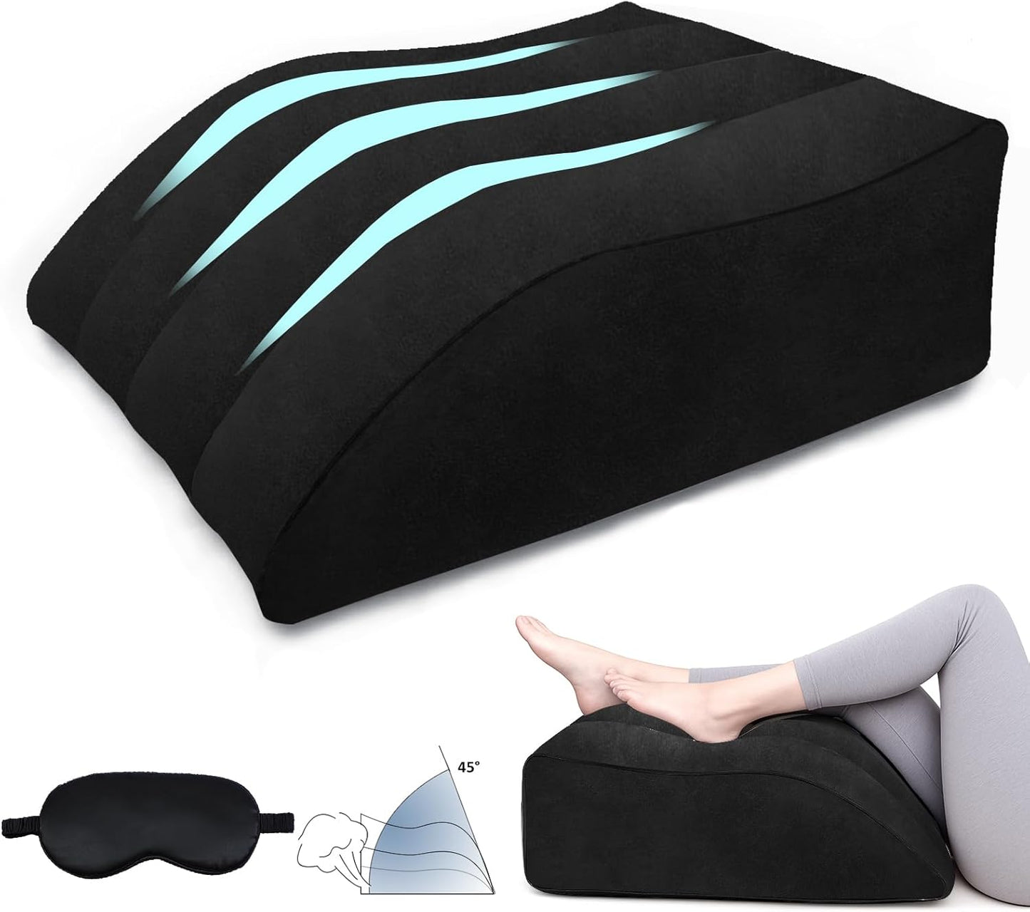 Inflatable Wedge Pillow for Leg Swelling - Inflatable Leg Elevating Pillow for After Surgery & Circulation,Wide Leg Pillow Elevation with Adjustable Sleep Mask for Traveling,Reading,Bed & Sofa Comfort