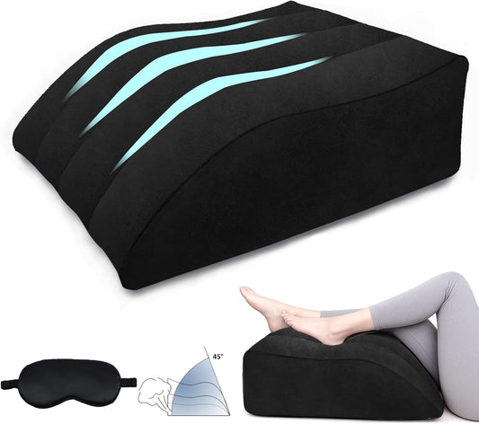 Inflatable Wedge Pillow for Leg Swelling – Leg Support Pillowfor After Surgery & Circulation,Hip,Inflatable Leg Elevation Pillow with Adjustable Silk Sleep Mask for Travel,Reading,Bed & Sofa Comfort