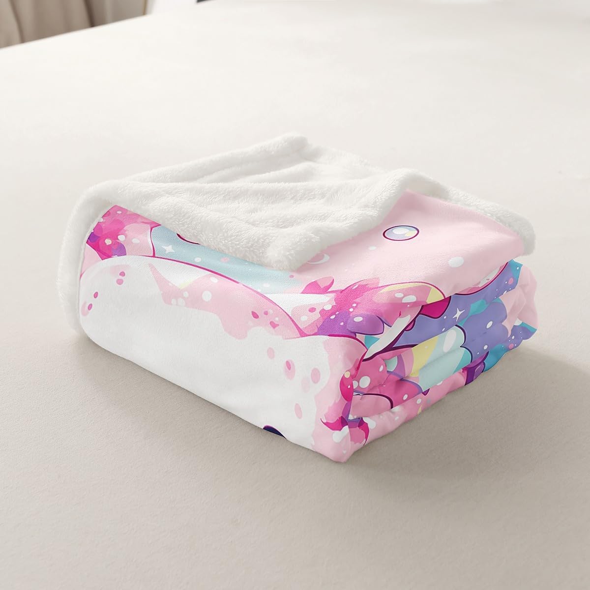 Axolotl Fleece Blanket Cute Salamander Pattern Kawaii Sherpa Blanket Twin 60"X80" Sweet Dessert Milk Tea Throw Blanket Ocean Beach Coastal Flannel Blanket For Kids Girls Decorative Sofa Couch,Pink