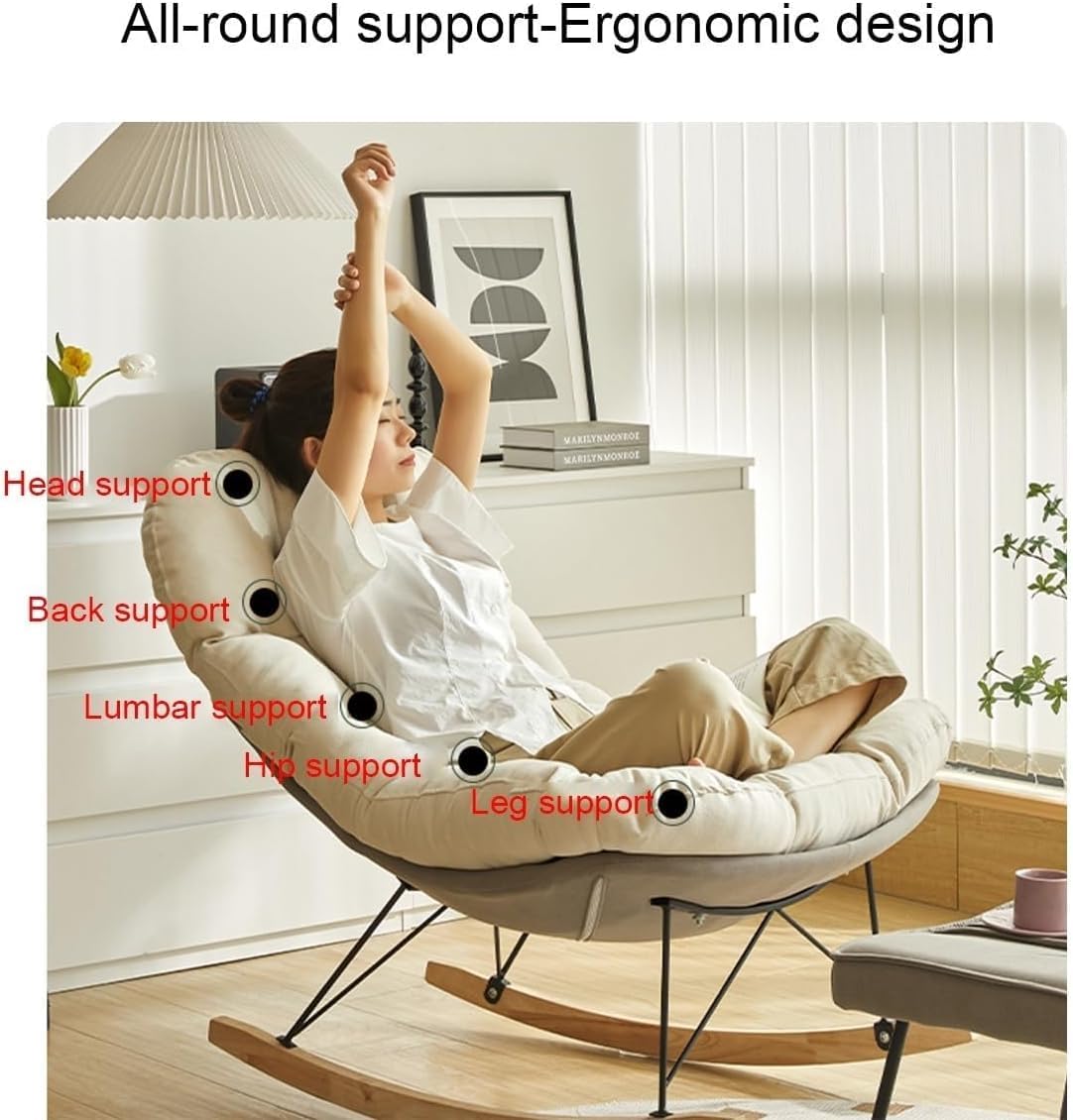 Modern Rocking Chair - Soft Reclining Armchair for Living Room & Balcony, Comfortable Lounge Chair, Perfect Reading Chair for Bedroom & Relaxation (Style C)