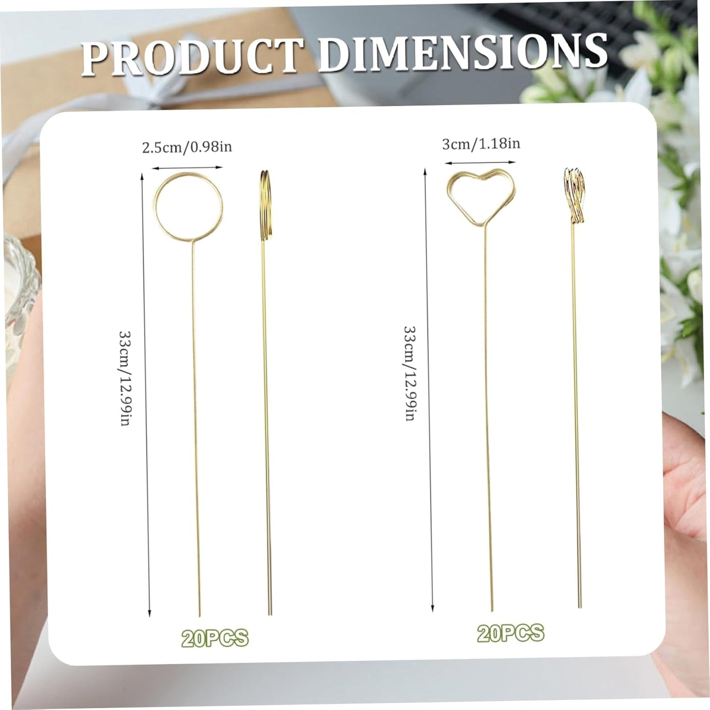 Metal Floral Place Card Holder, Photo Picture Memo Card Holder Clip, Gold Sticks Flower Picks Clips for Flower Arrangements, Wedding and Birthday Party