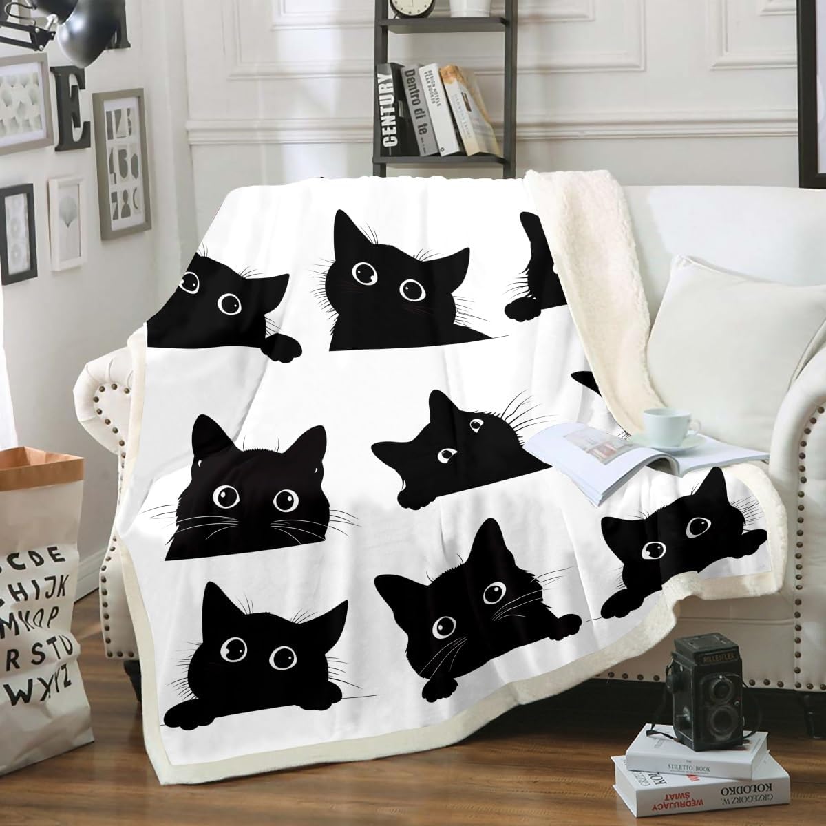 Feelyou Black Cat Cute Kawaii Kitten Fleece Throw Blanket Plush Cozy Animal Sherpa Blanket 40x50 Inches
