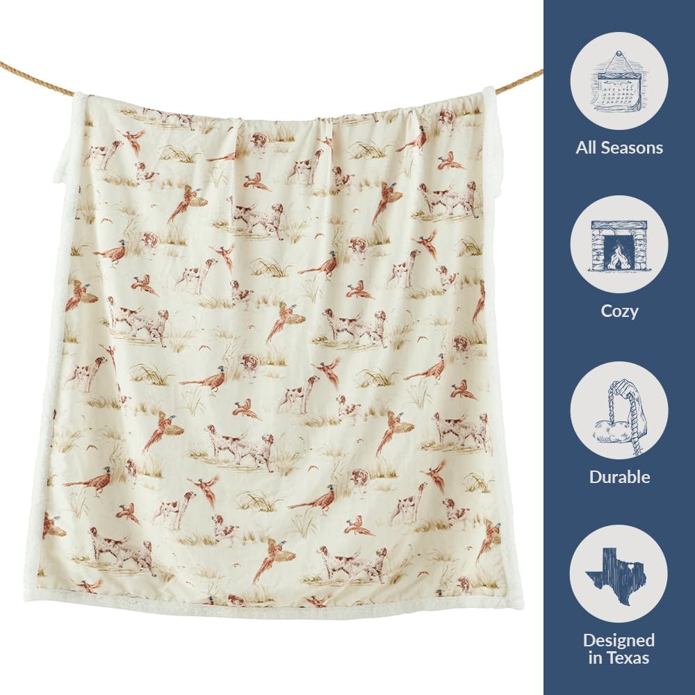 Paseo Road Campfire Fleece Throw Blanket, Pheasant Hunting Animal Print Sherpa Blanket, Cabin Lodge Throw, Soft Fleece Blanket for Couch Sofa Bed, 54x68 inch