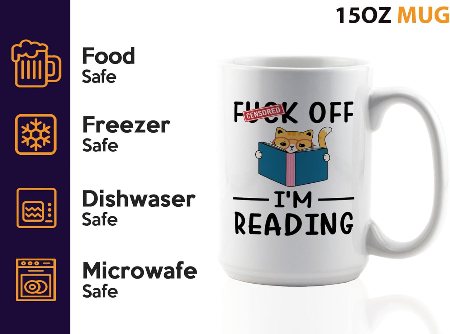 Sarcasm Coffee Mug 15oz White -I'm reading - Book Lover Gift Student Bookman Nerd Bookworm Fiction Novel