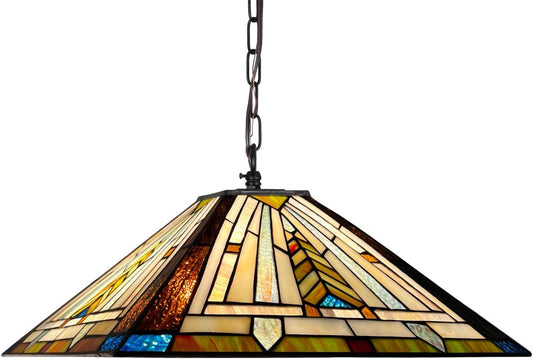 Tiffany Pendant Light Fixtures,Stained Glass 16" Wide Large Hanging Lamp for Dining Room,2 Lights Mission Style Antique Pendant Lighting for Kitchen and Bedroom