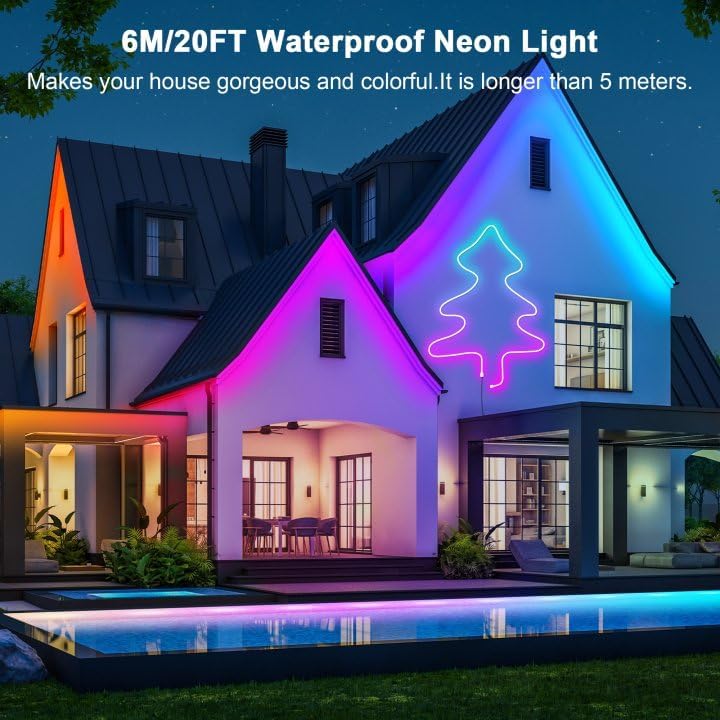 Cozylady 20Ft RGB LED Neon Rope Lights for Bedroom, 6m LED Strip Lamp with Double Sided Adhesive Tape, App/Remote Control Waterproof DIY Lights Decorate The Outdoor and Indoor of Your Home.