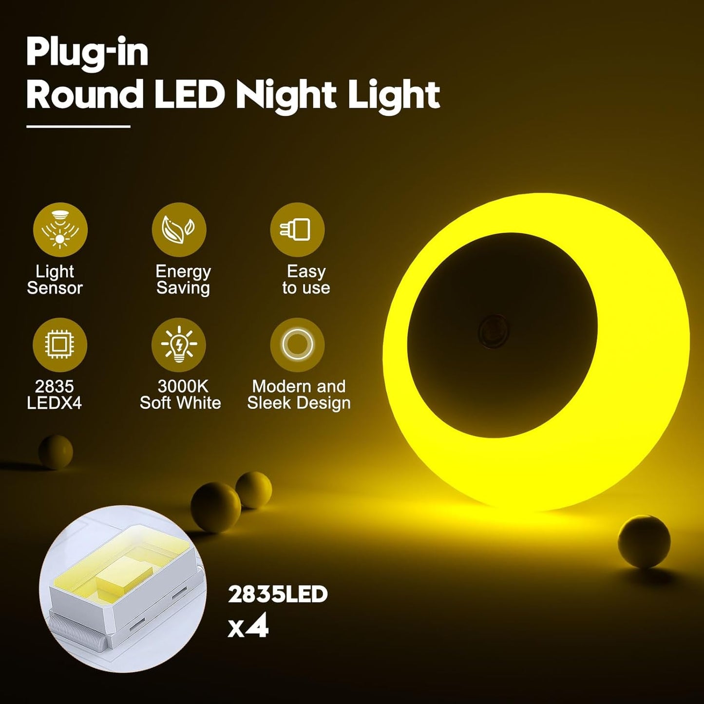 Night Light, Night Lights Plug into Wall, Dusk to Dawn Sensor, Amber Led Night Light 0.5W, 2 Pack Nightlight for Adults, Bedroom, Bathroom, Hallway, Kitchen