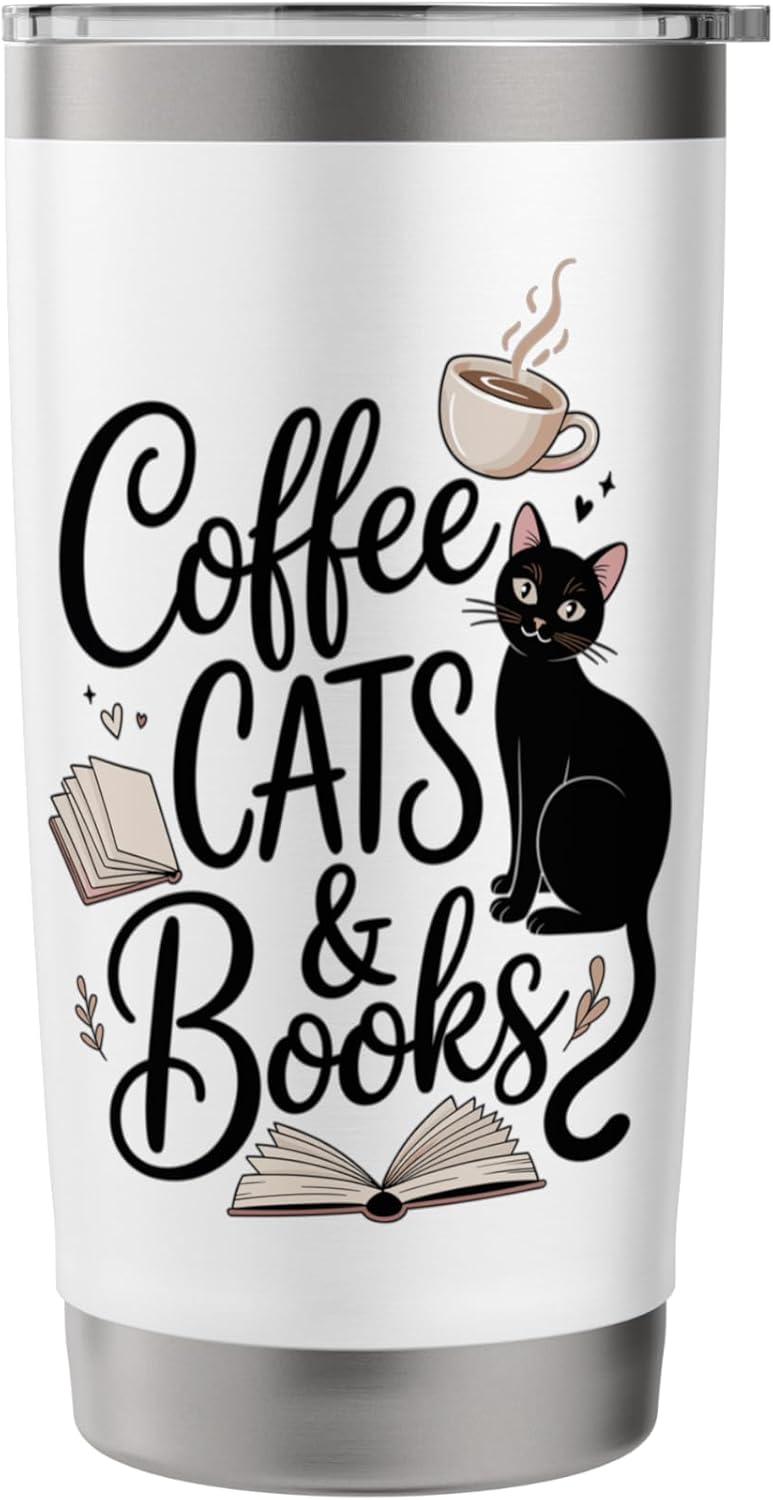 Coffee Cats & Books Funny Book Lover Reading Humor Stainless Steel Insulated Tumbler