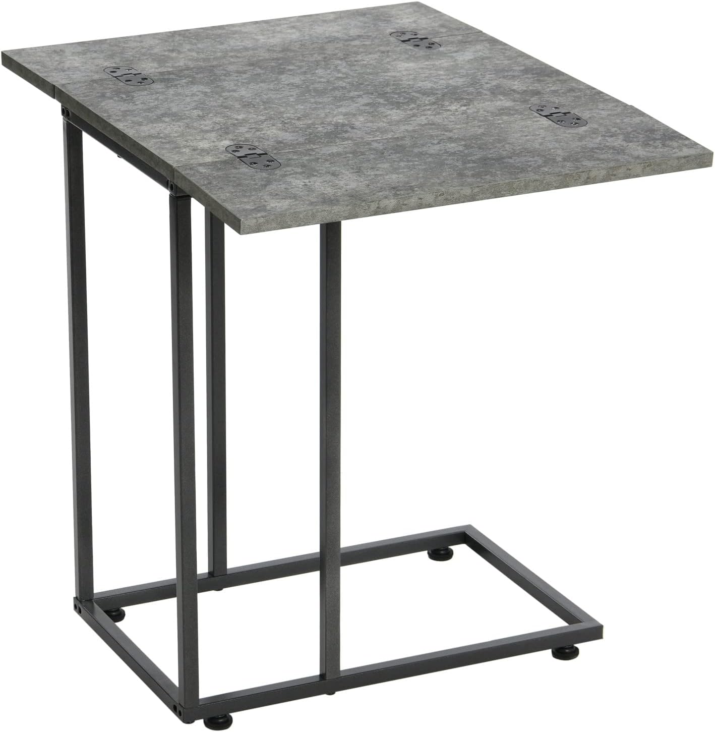 Household Essentials Jamestown Extendable C-Shaped for Accessiblity Side End Table Rustic Slate Concrete and Black Metal