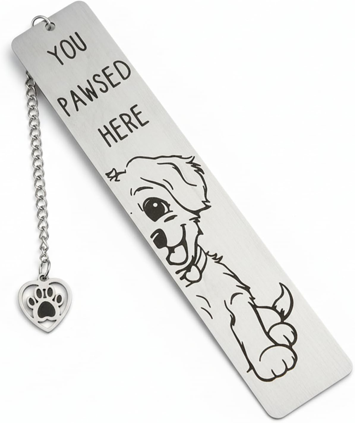 Dog Bookmark, Stainless Steel Metal Bookmark with Paw Charm, Engraved “You PAWSED HERE”, Cute Puppy Book Marker Gift for Dog Lovers & Dog Moms