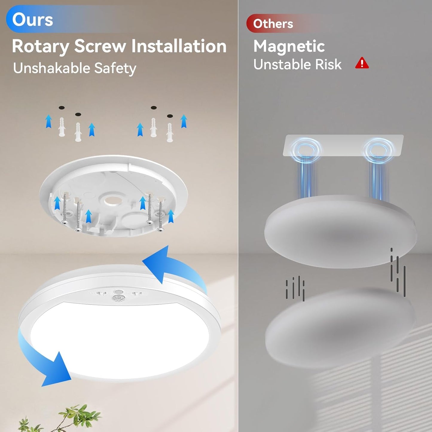 Lakumu 2-Pack 9" Rechargeable Motion Sensor Ceiling Light with Remote, Wireless LED Ceiling Light Battery Operated, No Wiring Battery Powered Ceiling Lights for Closet Shower Stairs Pantry, 3CCT