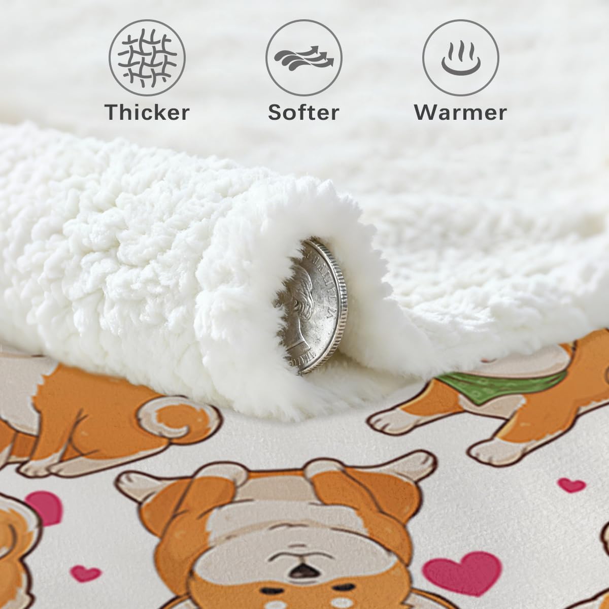 BlessLiving Shiba Blanket Cute Dog Heart Print Fleece Blanket Watercolor Pet Sherpa Blanket Throw Kids Girls Kawaii Shiba Inu Throw Blanket for Dog Lover Gift Home Decor (50 X 60 Inches)