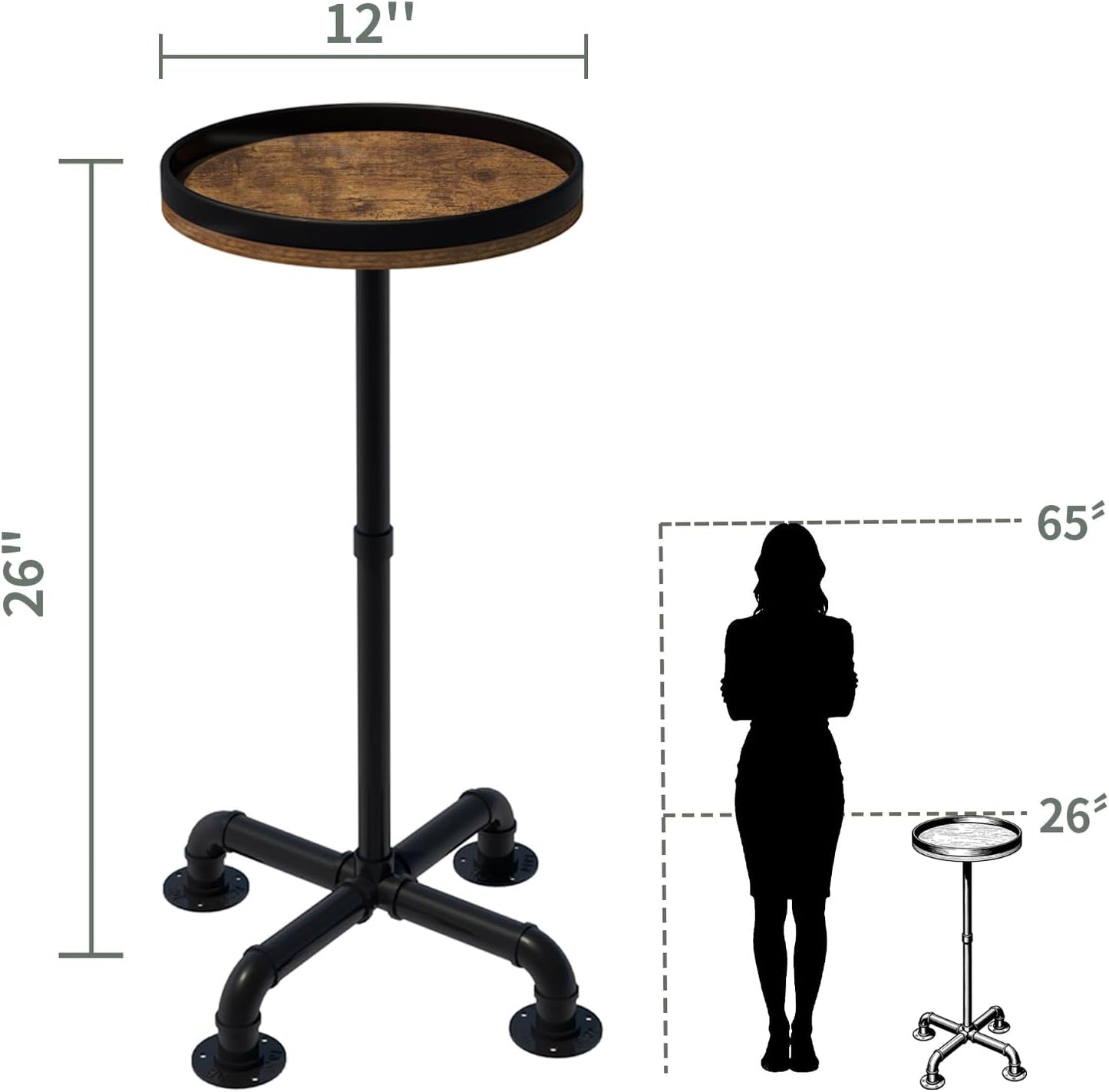 Small Round Side Table for Small Spaces, Pedestal Drink Table with Non-Slip Feet, Martini Table No-Tool Assembly for Living Room, Bedroom, Narrow Corners, Sofa, Bathroom