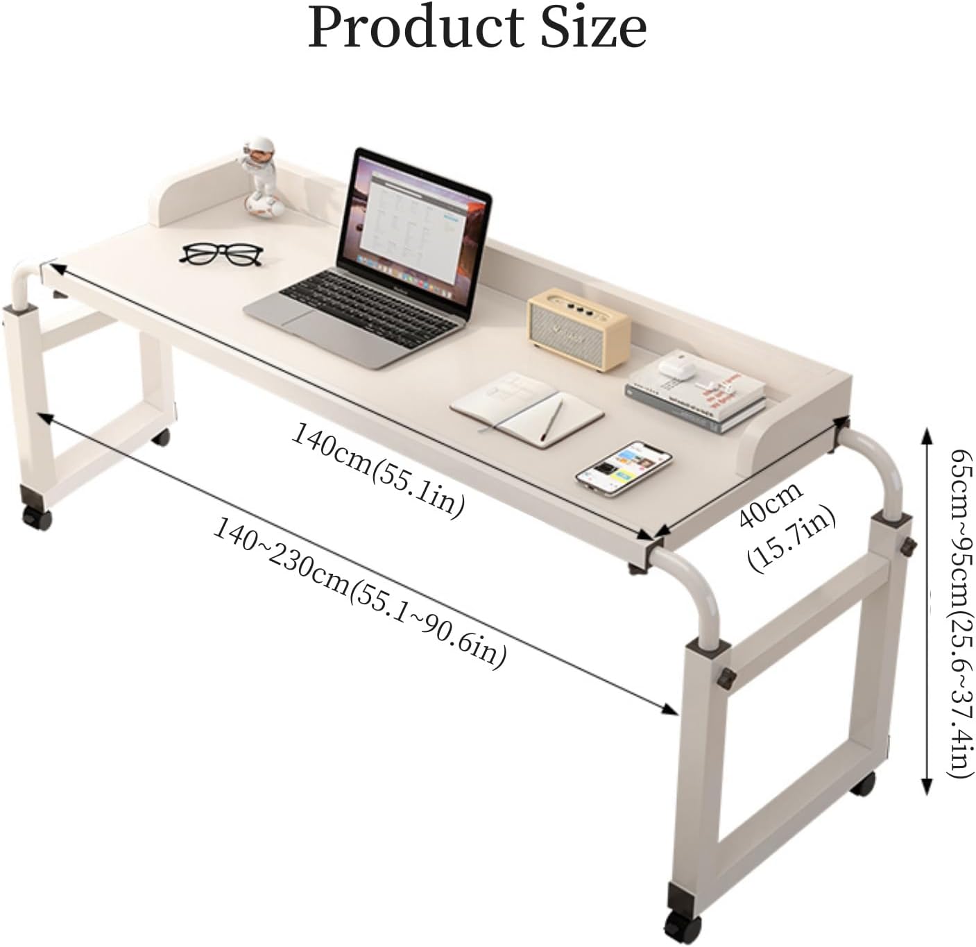 Adjustable Height Overbed Table with Wheels - Perfect Bed Desk for Laptop, Computer, and Reading - Ideal Mobile Desk with Adjustable Wheels - Suitable Over The Bed Table for Home and Hospital Use