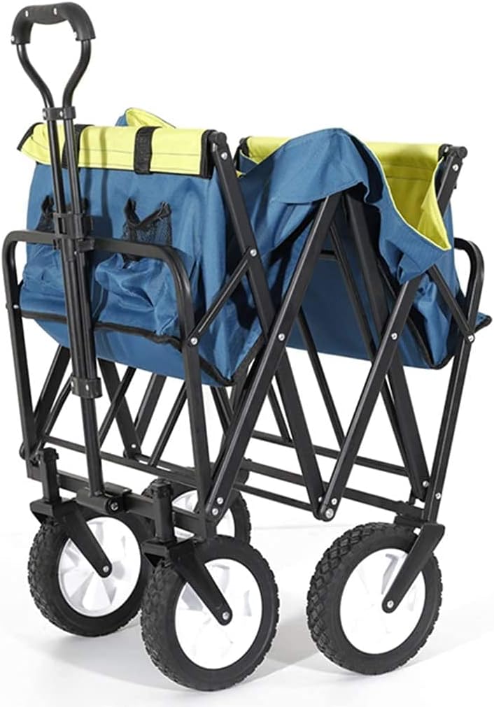 Outdoor Folding Utility Wagon Collapsible Camping Wagon Heavy Duty Garden Cart Portable Utility Trolley Adjustable Handle Load 60kg / 132lbs