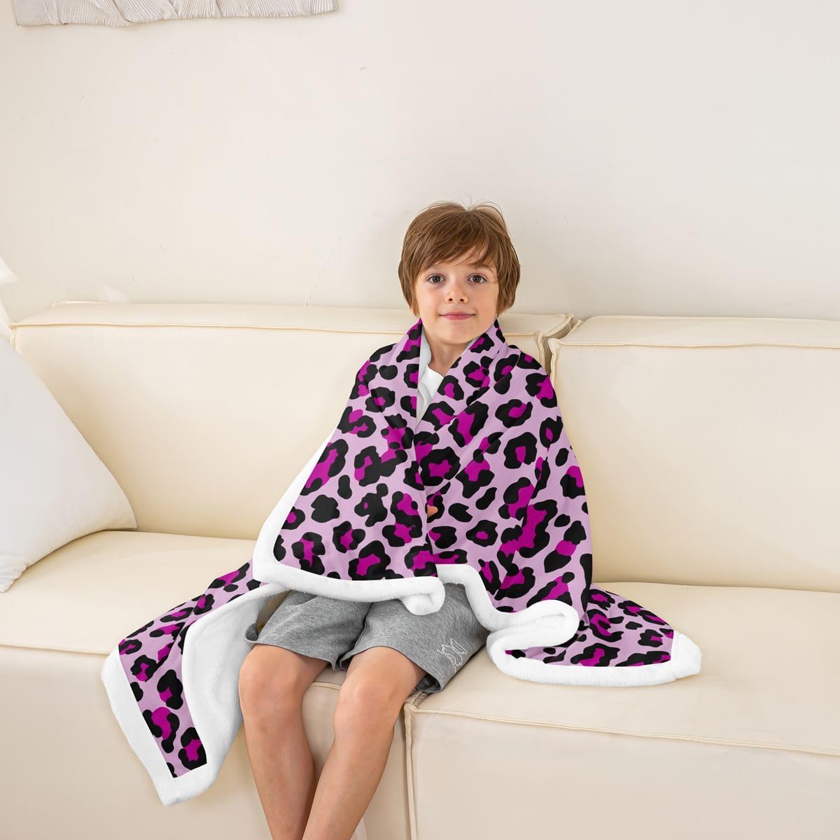 Feelyou Leopard Print Sherpa Throw Blanket for Couch Purple Black Super Soft Cozy Fleece Cheetah Blanket for Winter, Plush Throw Animal Baby 30"x40" Safari All Season