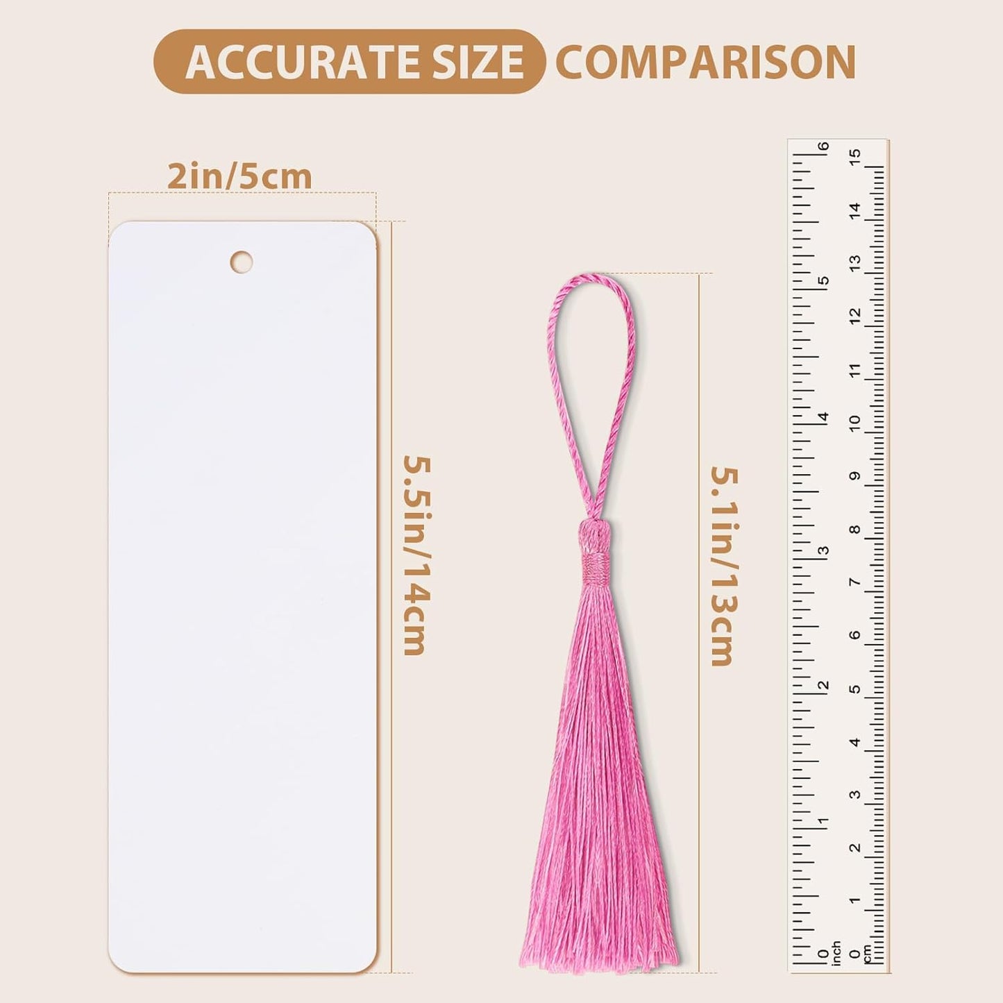 120 Pcs Blank Bookmarks to Decorate with 100 Colorful Tassels, Thick 350GSM Cardstock Bookmarks for DIY Crafts, Holiday Reading, Classroom Projects and Gift Tags, 5.5x2 Inch Bulk Set