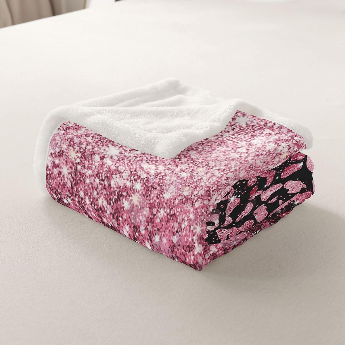 Feelyou Pink Leopard Sherpa Throw Blanket for Couch Glitter Leopard Print Super Soft Cozy Fleece Fashion Cheetah Blanket for Winter, Plush Throw Baby 30"x40" All Season