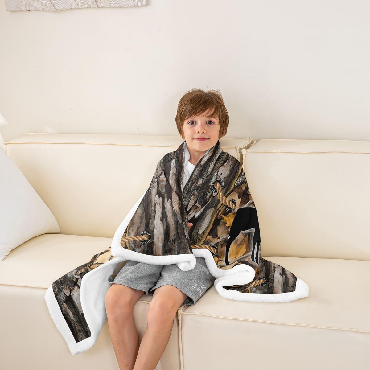 Feelyou Camouflage Sherpa Throw Blanket for Couch Deer Super Soft Cozy Fleece Wild Animal Blanket for Winter, Plush Throw Tree Branch Camo Queen 90"x90" Western Farmhouse All Season