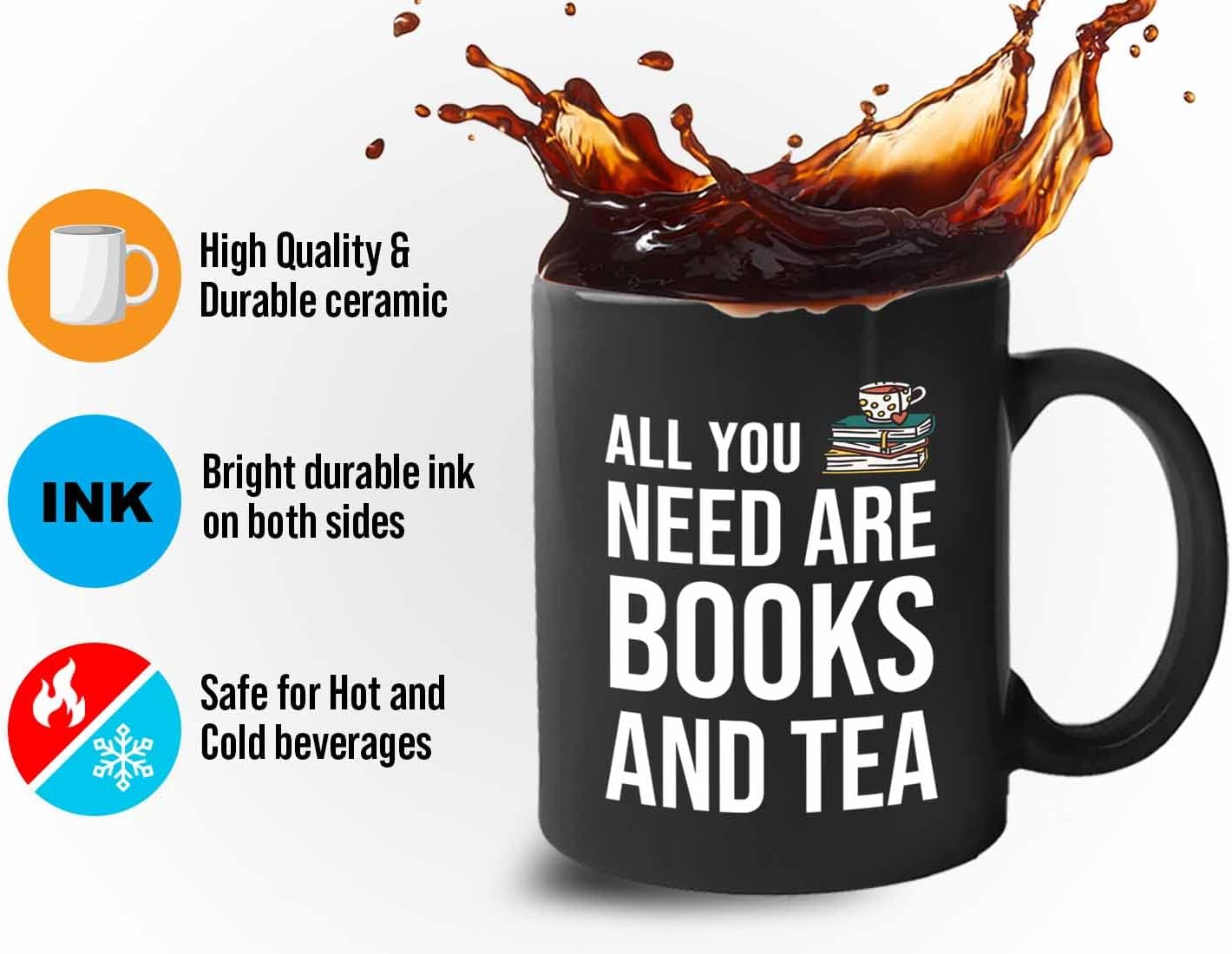 Bubble Hugs Writer Coffee Mug 11oz Black - All you need are books and tea - Reading Book Lover for Bookworm Bibliophile Librarians Author Readers Bookish