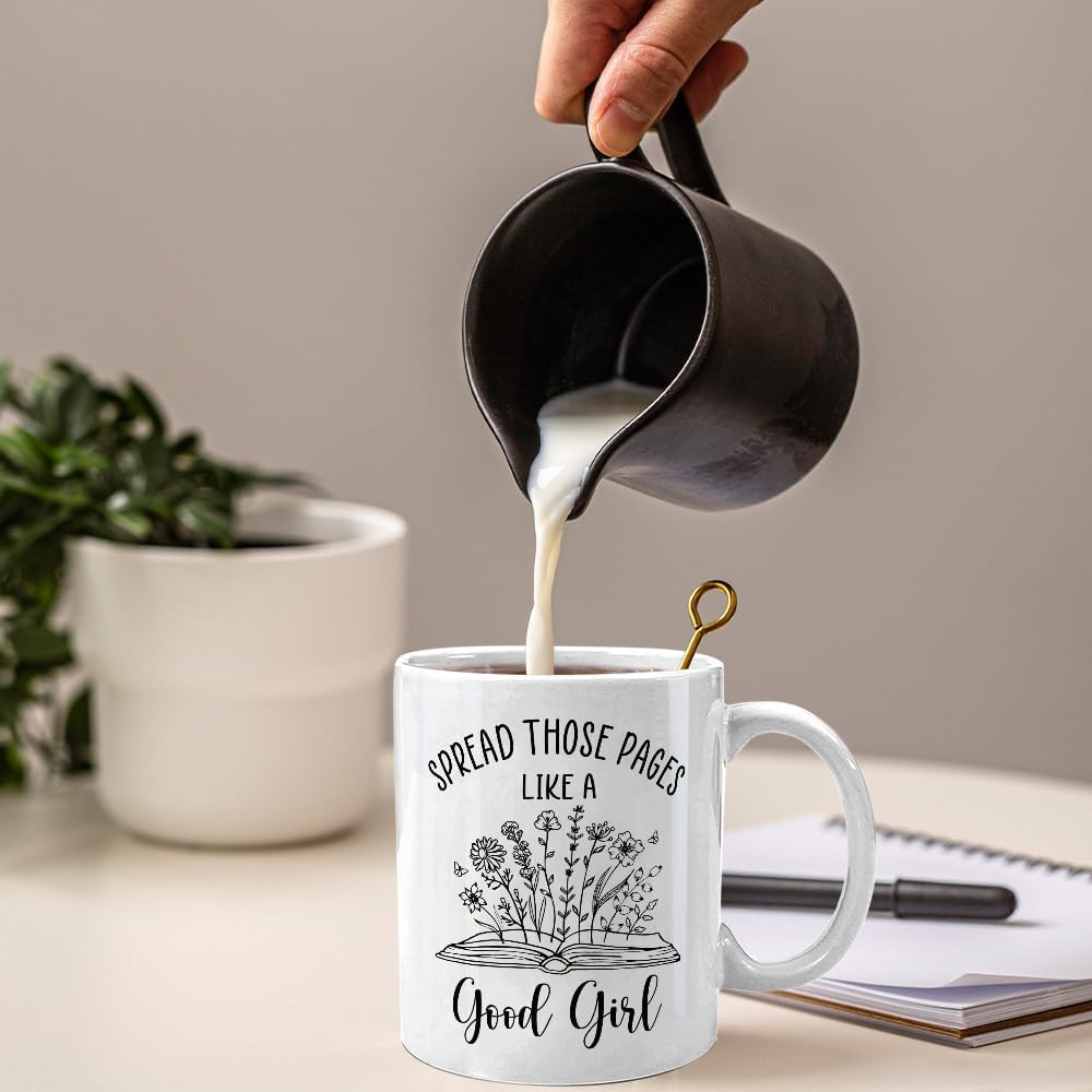 Smutty Book Lovers Gifts Spread Those Pages Like A Good Girl - Book Lover Coffee Mug - Bookish Merch 11OZ