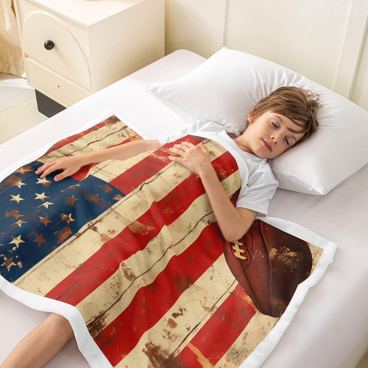 Feelyou Football Throw Blanket American Flag Print Soft Fleece Sherpa Cozy Fuzzy Plush Warm Faded Flag Texture Fuzzy Plush Throw Sports Twin 60"x80" Classic Rugby Design for Bed Couch Living Room