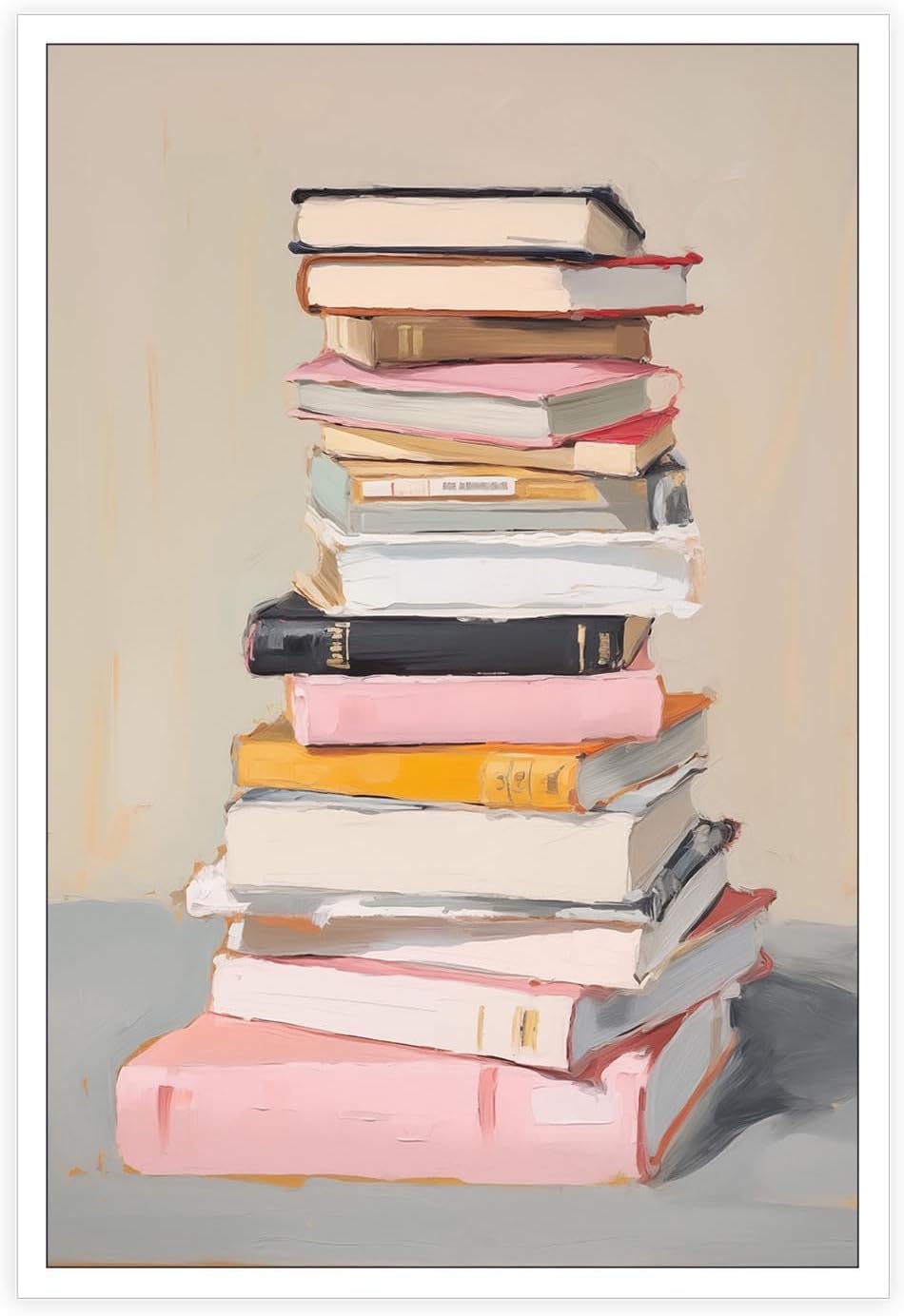Book Lover Canvas Wall Art Trendy Colorful Book Stack Poster Inspirational Pastel Bookshelf Educational Prints Painting For Home Bedroom Classroom Library Living Room 12x16in Unframed