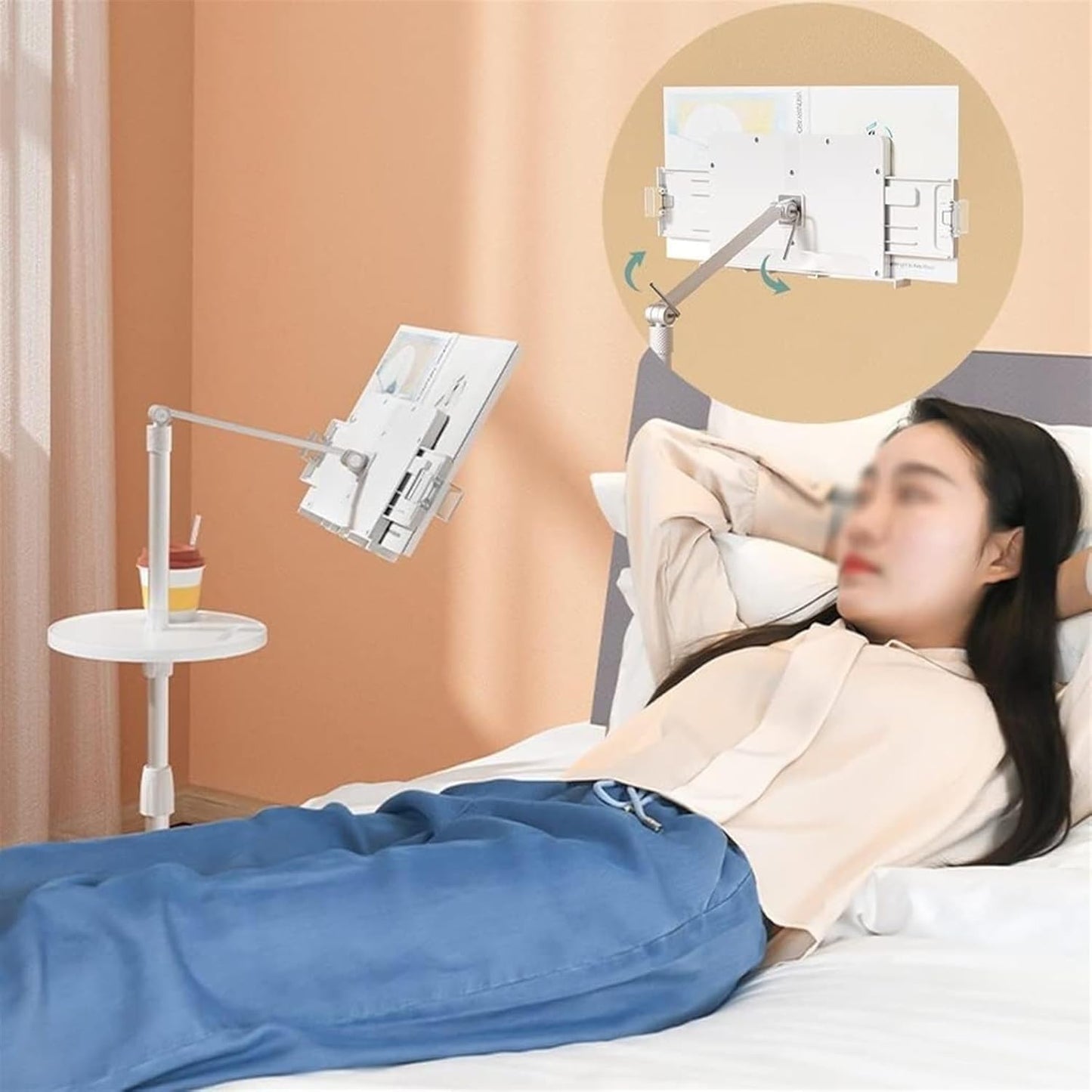 Bookstand for Reading in Bed, Floor Book Holder for Reading, Book Stand for Reading Adjustable Height Angle, Cookbook Holder Stand for Magazines (White) (White)