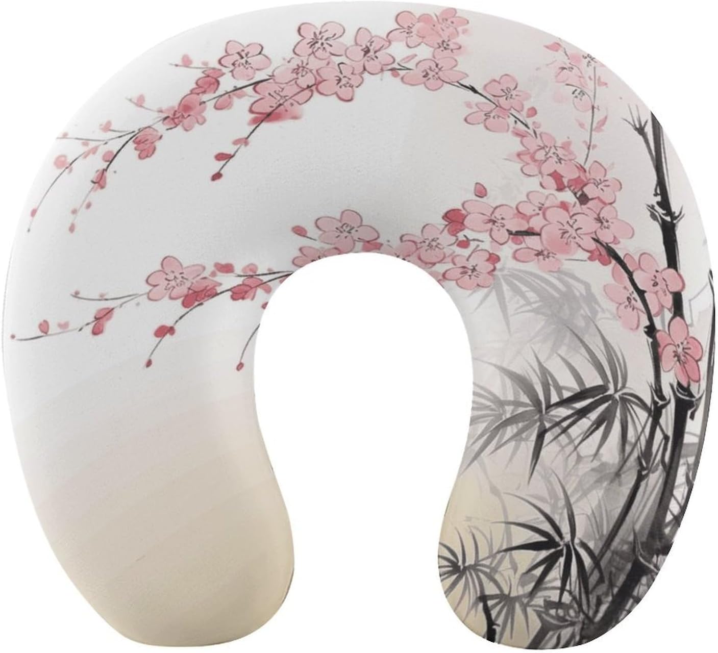 Bamboo and Cherry Blossoms Tree Zen Neck Pillow Memory Foam U Shaped Pillows Portable Pillows for Shoulder Travel Head Support Pillow with Concealed Zipper for Airplane Car Home Office