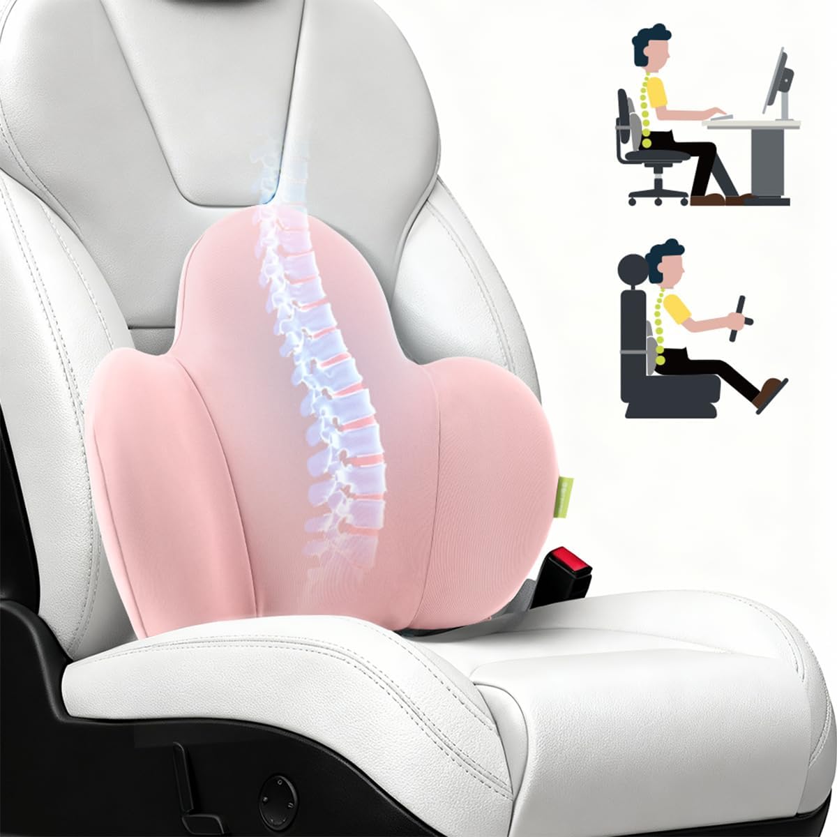 Lumbar Support Pillow for Office Chair, Gaming Chair, Car Driver Seat Back Cushion, Bed & Couch, Gifts for Friends and Parents,Ergonomic Back Support Pillow with Comfortable Memory Foam(Pink)