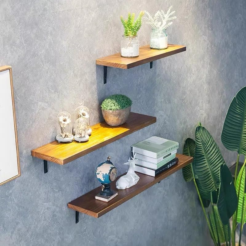 Floating Shelves, Wooden Wall Mounted Farmhouse Shelves for Wall Plants Decor, Book Storage Shelves for Bedroom Living Room (Carbonized Black, Set of 2, Large)