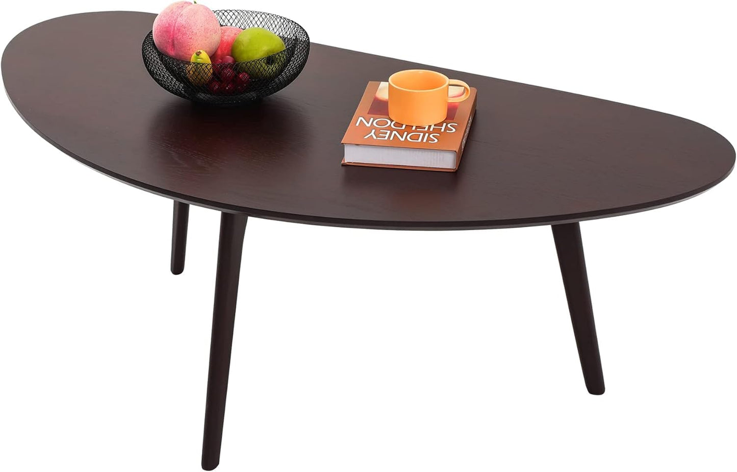FIRMINANA Mid Century Modern Coffee Table,Large Oval Small Mangotop Coffee Table for Small Spaces, Espresso-47.3" W x23.63 D x 17.72" H