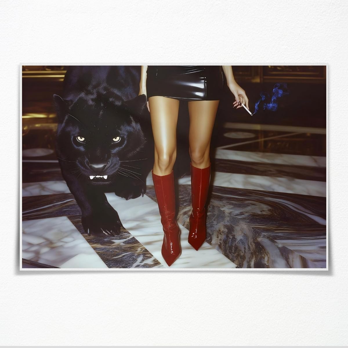 Vintage Trendy Red Boots Wall Art Retro Leopard Canvas Fashion Poster Luxurious Aesthetics Chic Cool Girl picture Print Preppy Room Home Wall Decor 8x12inch Unframed