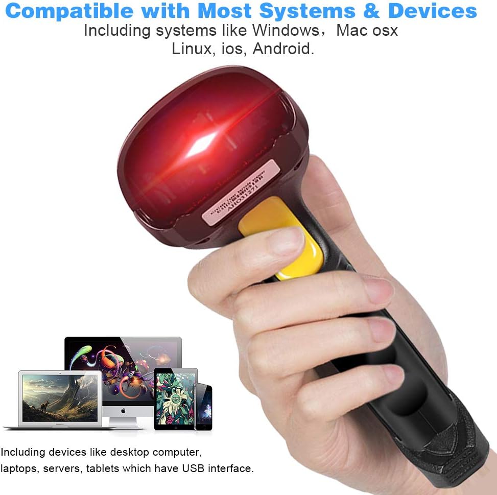 Barcode Scanner Wireless, Basecent USB Quick Laser Barcode Scanner Reader (Lector De Codigo De Barras), Handheld Barcode Reader Scanner for Library Book, Warehouse Inventory, Store