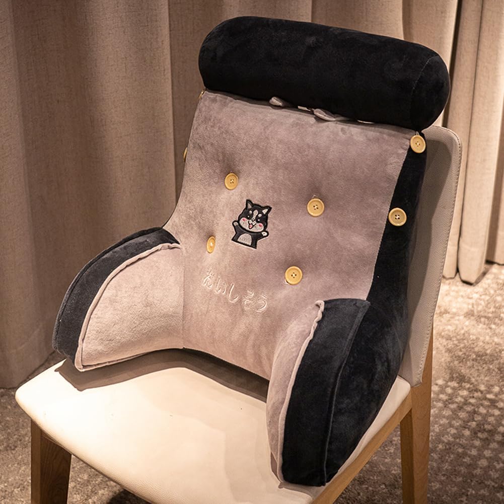 Cartoon Soft Bed Backrest Pillow Office Chair Lumbar Cushion Sleeping Rest Neck Support Pillows Sofa Reading Pillow (Dark Gray-Husky, for Chairs:50×45cm/19.7"×17.7")