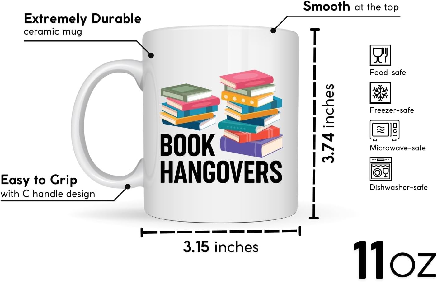 Book Lovers Coffee Mug 11oz White -Book hangovers - Book Reader Bookworm Addict Bookish Librarian Nerd Gifts Decor for Men Women