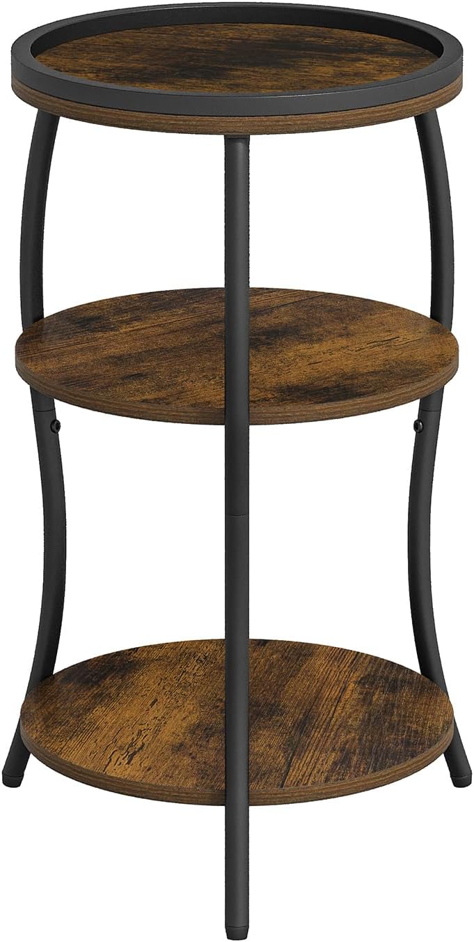 YINMIT Small Round Side Table, 3 Tier Slim Waist End Table with Anti-Tip Edge Guard, Compact Nightstand for Bedroom, Round Corner Accent Table for Small Spaces Living Room Sofa Couch