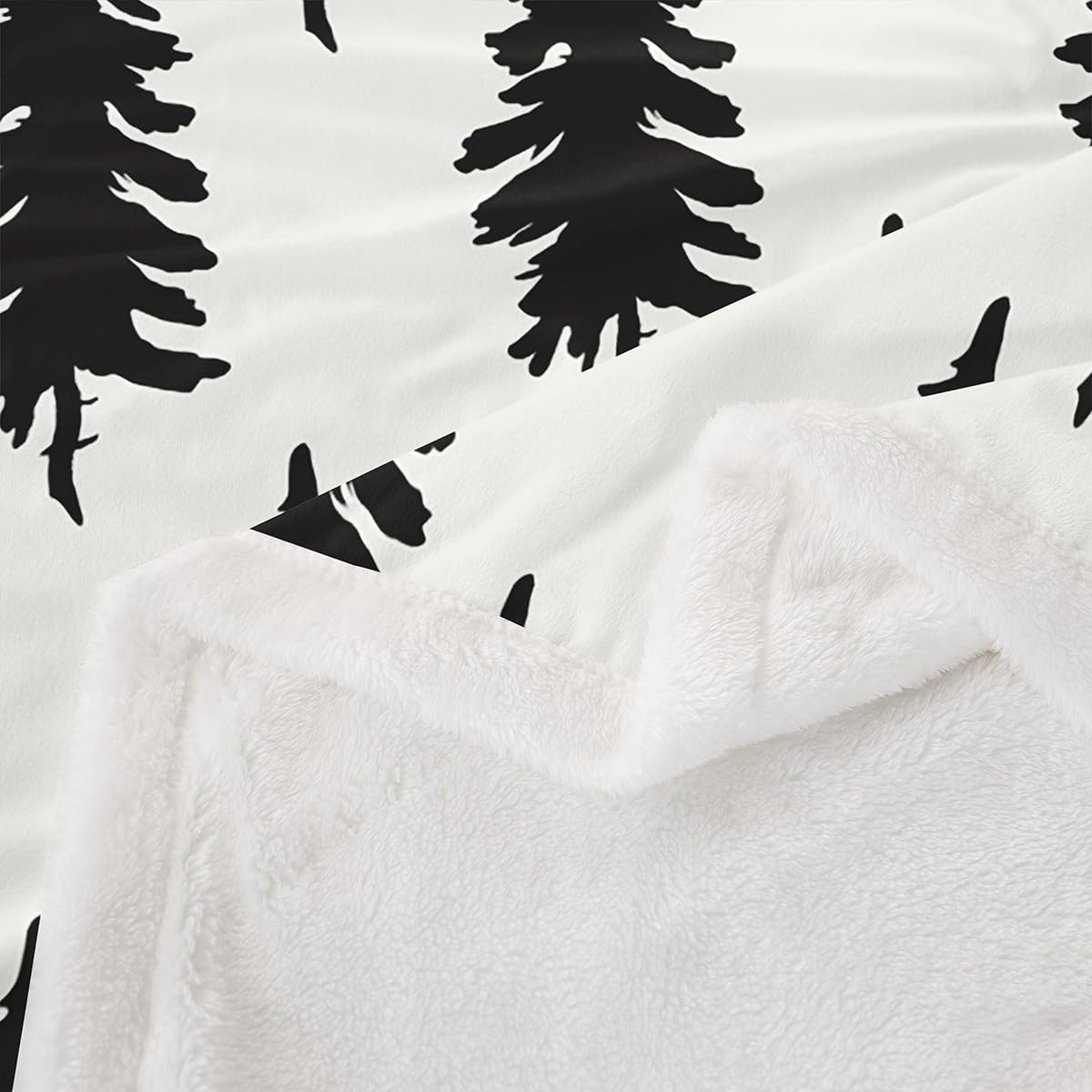 Christmas Pine Trees Print Decor Throw Blanket Black Plant White Hand Sketch Graffiti Bed Throws for Adult Bed Chair Sofa,Soft Lightweight Polyester Fleece Blanket, Throw Size (50 x 60 Inches)