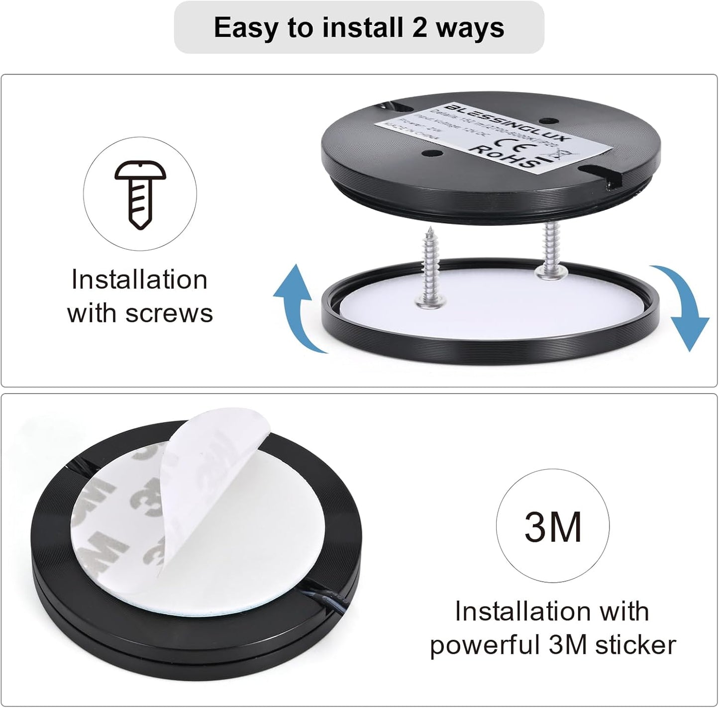 6pack LED Puck Light Kit, 2700-6000K Smart Round Under Cabinet Lighting with APP Control, Compatible with Alexa, Google Assistant, for Under Counter, Kitchen (Black)