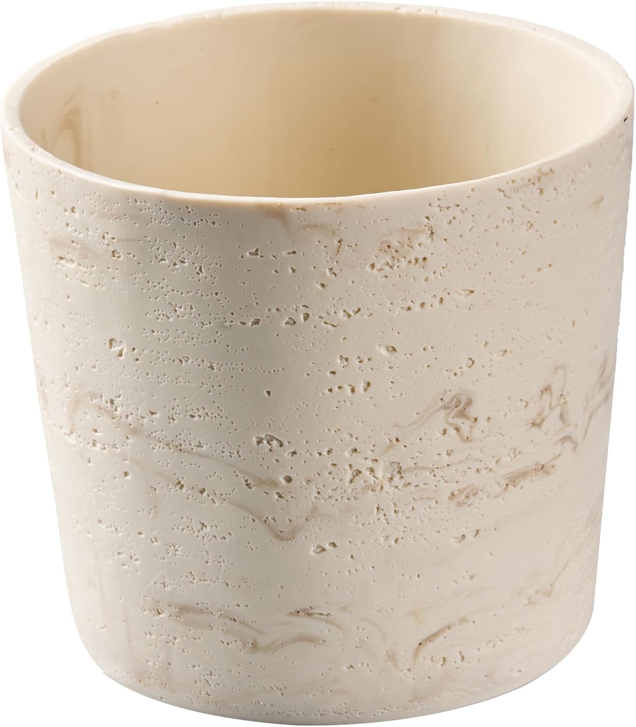 Ekirlin 7 Inch Natural Travertine Textures Plant Pot, Resin Outdoor Planter with Drainage Hole, Removable Rubber Stopper and Non-Slip Soft Pad,Weatherproof Decorative Pot for Indoor/Garden Plants
