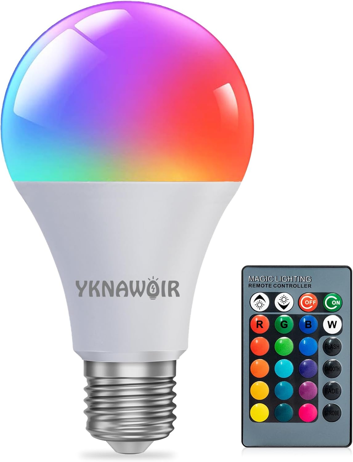 Color Changing Light Bulb, RGB LED Light Bulb, Dimmable A19 5W 6500K, E26 Colored Light Bulbs, Multicolor Light Bulb for Party Bedroom Home, 16 Color Choices - Remote Control