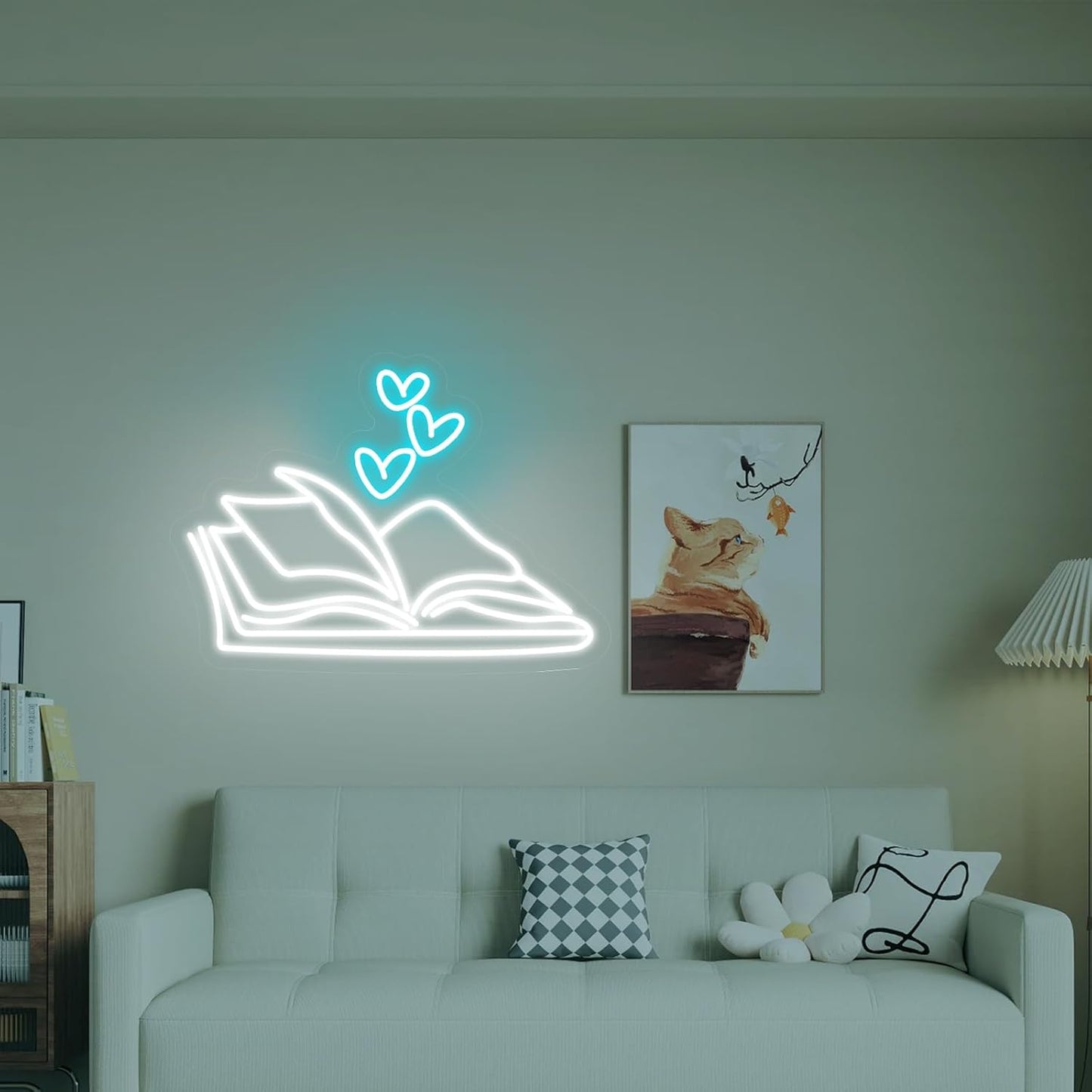 Book LED Neon Sign - Dimmable USB Wall Art 15.7x13.4 Inches - Reading Corner Decor for Home Library, Bedroom, Cafe