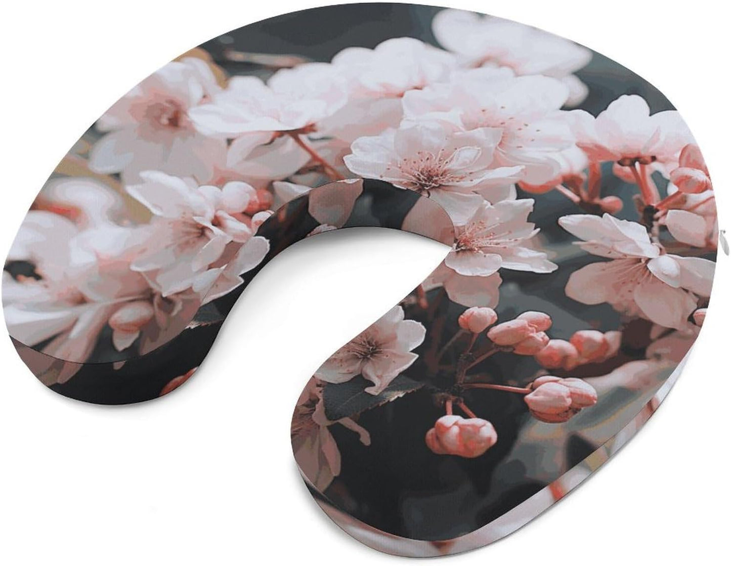 Pink White Flowers Neck Pillow Memory Foam U Shaped Pillows Portable Pillows for Shoulder Travel Head Support Pillow with Concealed Zipper for Airplane Car Home Office