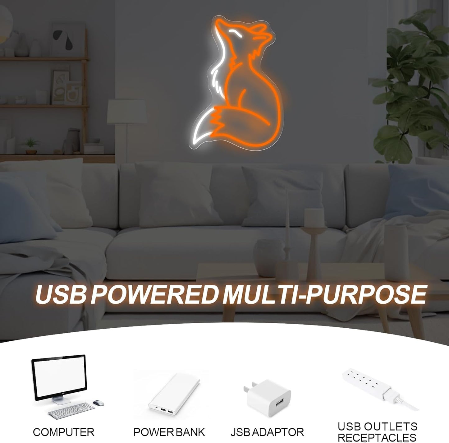 Fox Neon Sign, Dimmable Nature Animal Led Lights for Bedroom Living Room Office Decor, Nursery Classroom Wall Art, Gift For Kid Adults People Who Like Foxes, 16.5"x11.6"